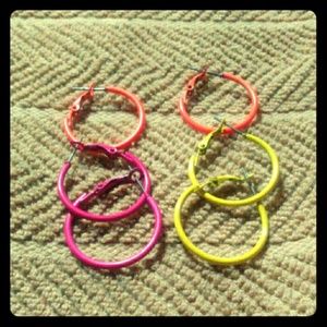 Three pairs of earrings hoops